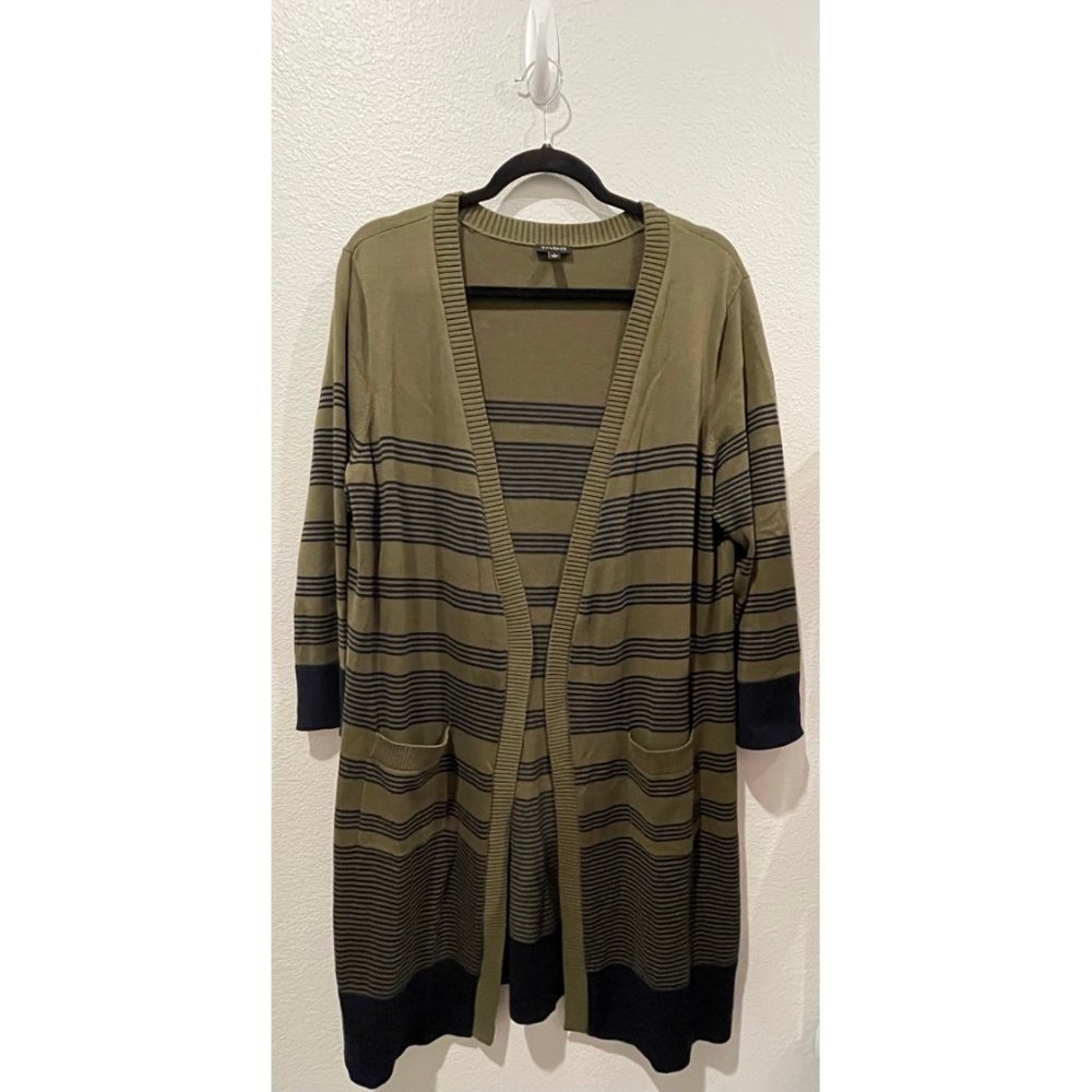 TALBOTS Open Striped Cardigan Olive Green